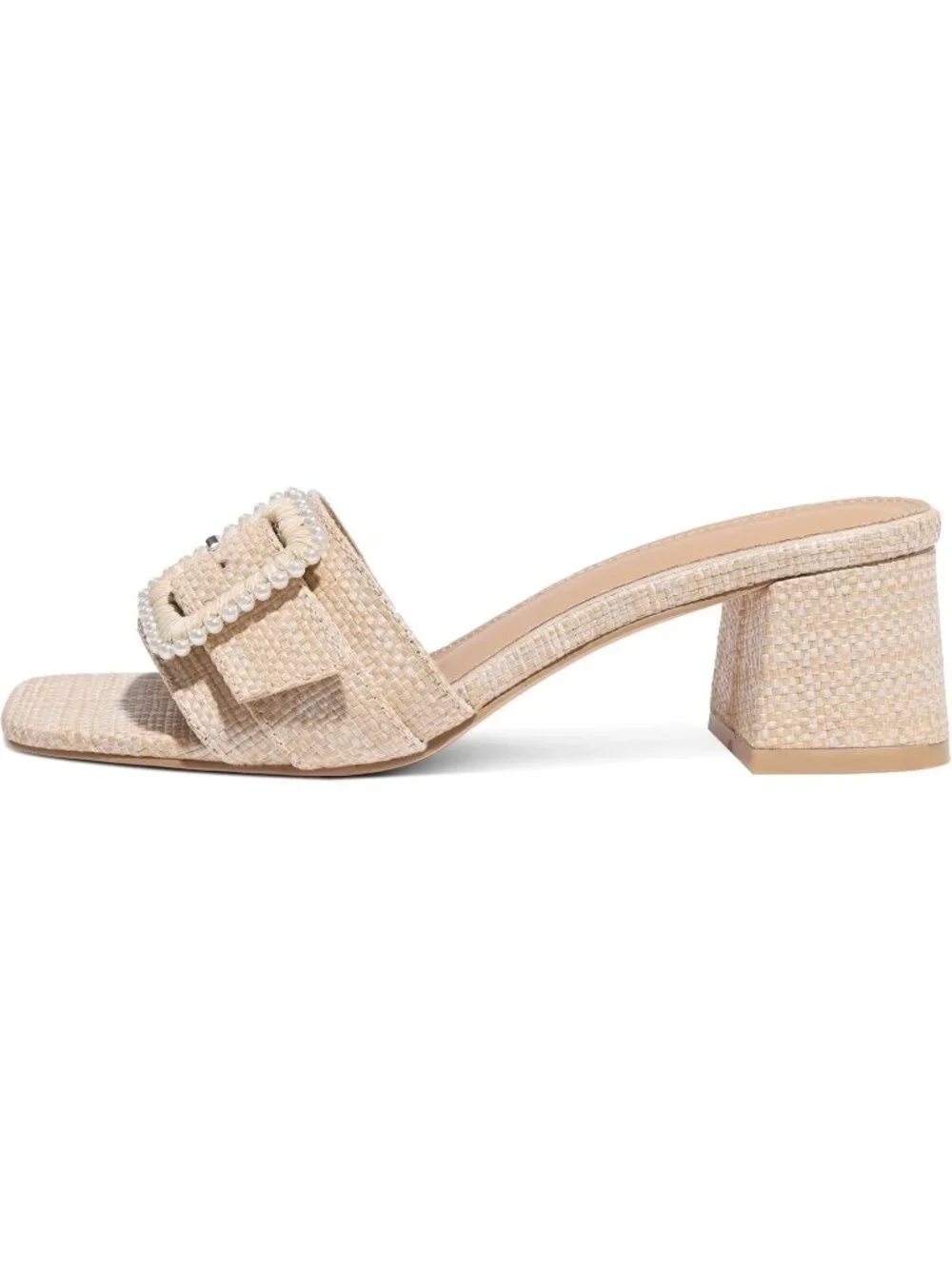 Women's Apricot Summer Chunky Heels Square Toe Mules Slip On Heeled Sandals
